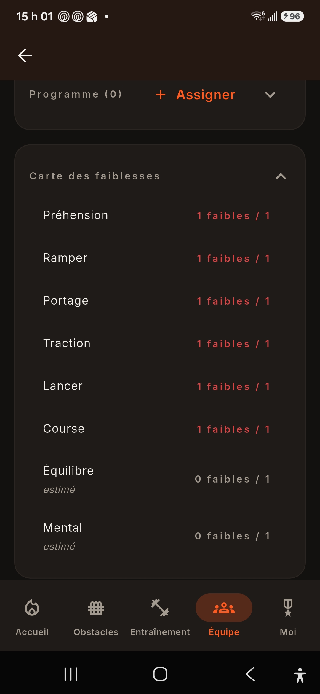 faiblesses de l'équipe